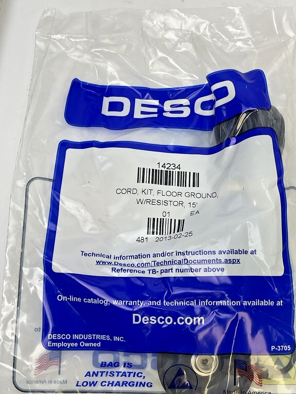 Thumbnail: DESCO *LOT OF 10* - 14234 - CORD KIT, FLOOR GROUND, 10MM STUD W/ RESISTOR 15'
