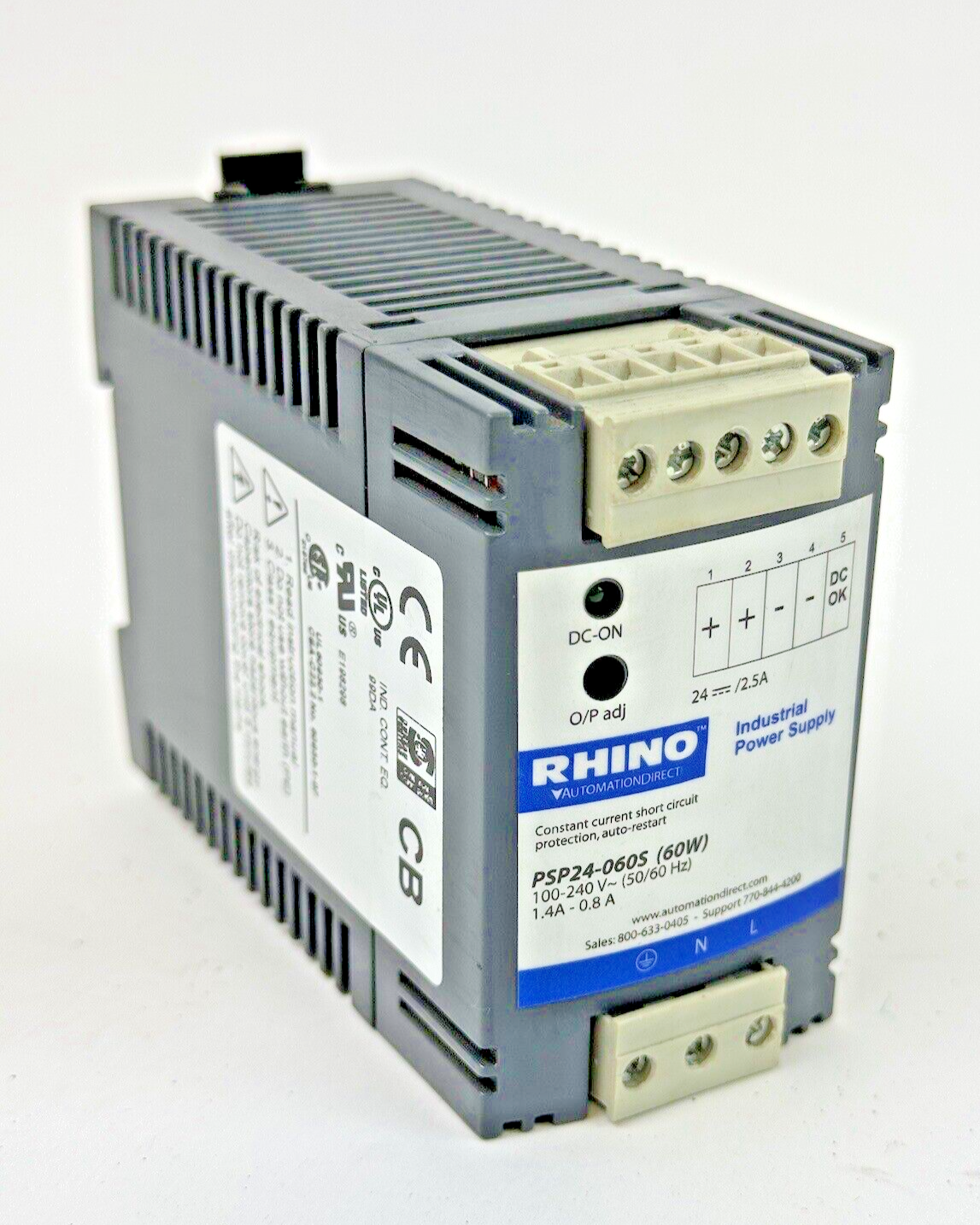RHINO / AUTOMATION DIRECT - PSP24-060S - INDUSTRIAL POWER SUPPLY - 60W, 240 VAC