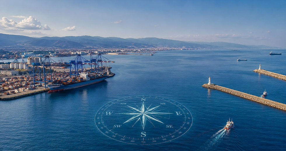 Marinmet ile liman konteyner vinçleri ve deniz pusulası