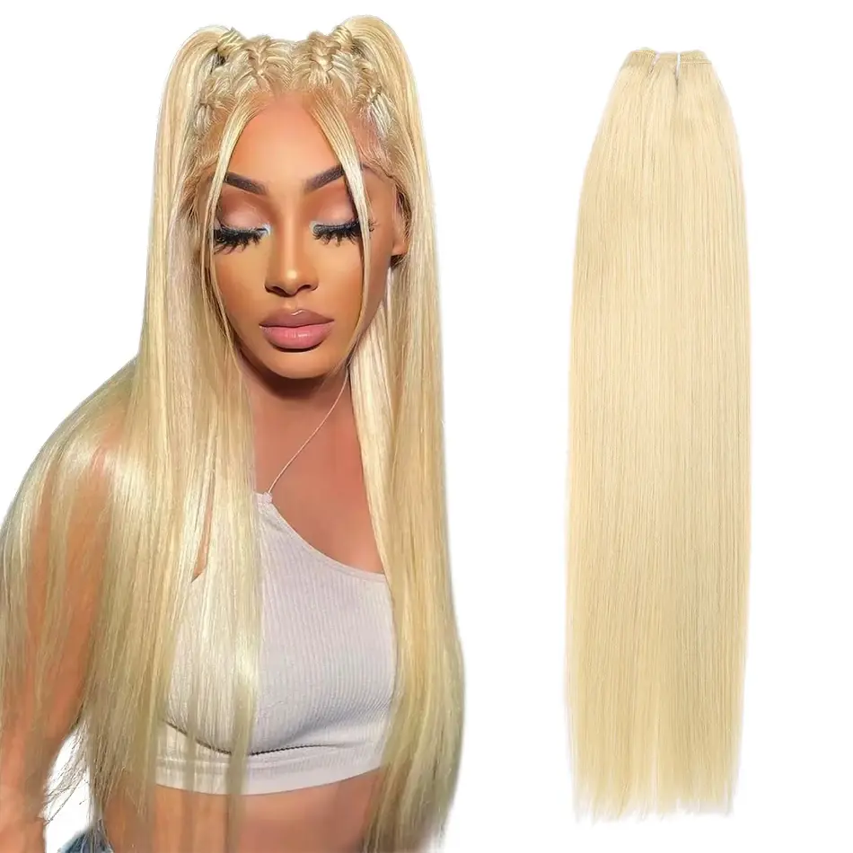 Thumbnail: Real Beauty Platinum Blond Human Hair Bundle Brazilian Straight Hair Weave