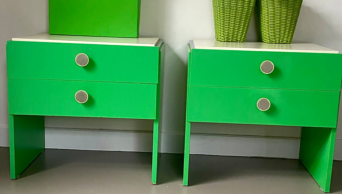 Vintage Retro Set Nachtkastjes fel groen