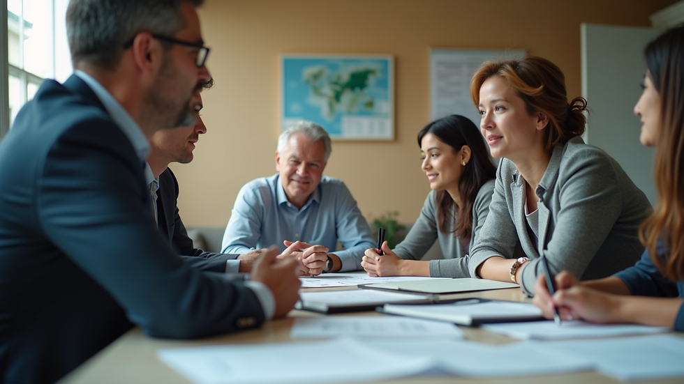 Eye-level view of a business meeting with family members discussing strategy