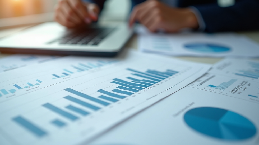 Close-up view of a financial report with graphs and charts