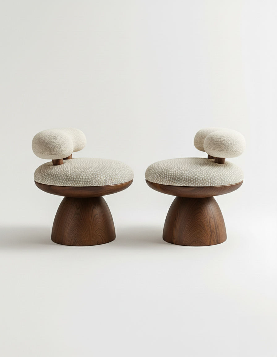 Pair of Cluster stools with cream seats and rounded backrests – upholstered stool for restaurants
