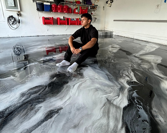 Boca Raton Grage, Black and White Marble metallic epoxy flooring in garage