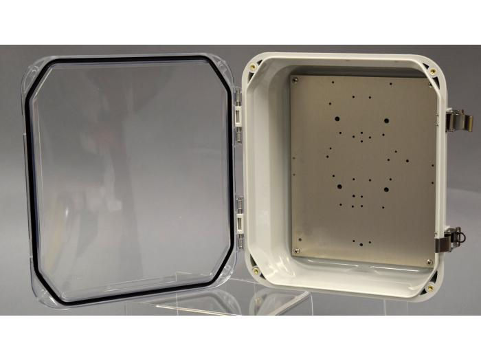 NEMA 4X Polycarbonate Enclosure with Clear Door, Latch Locks and No Holes, 12 x