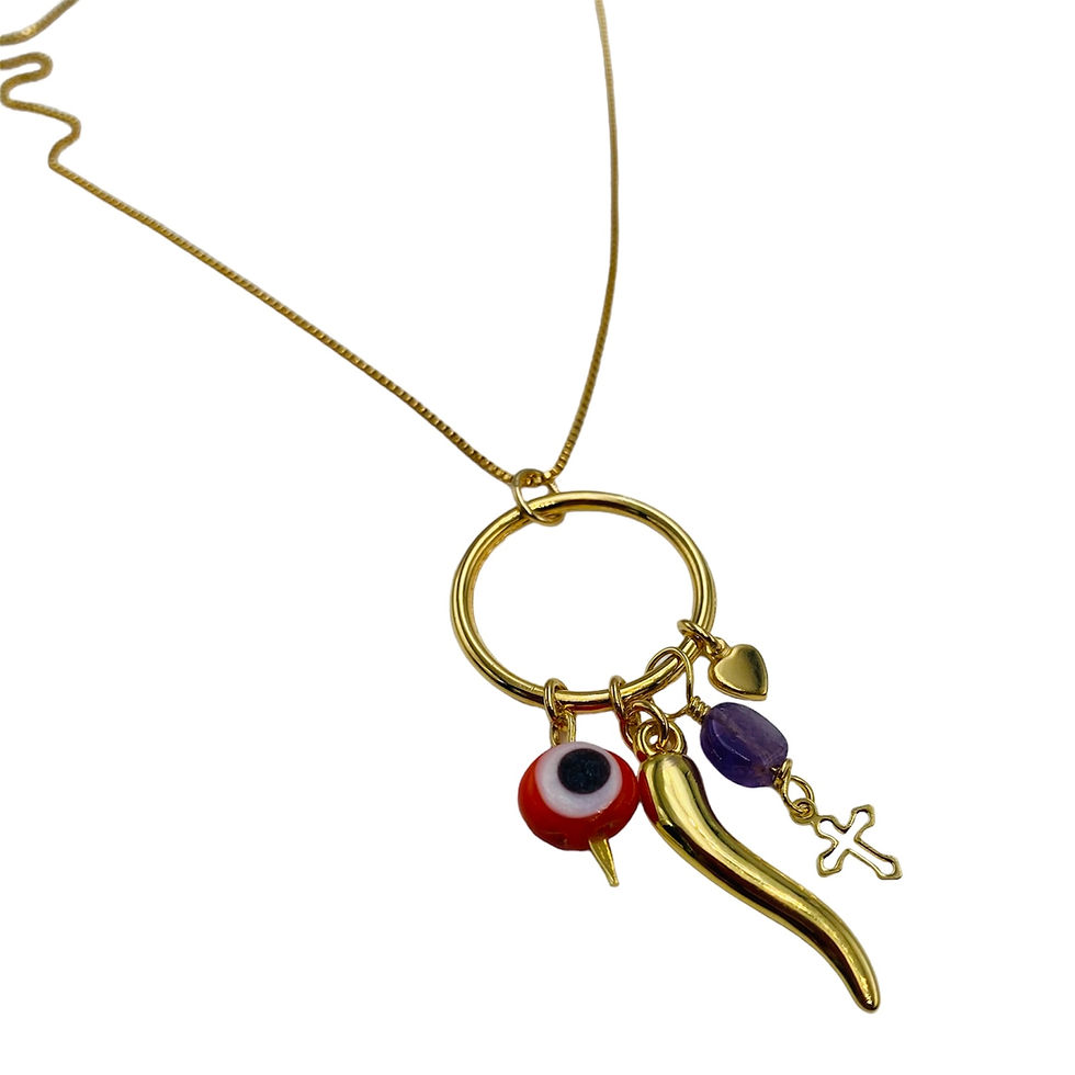 Collar Amuleto Ojo Griego- Baño de oro 18K
