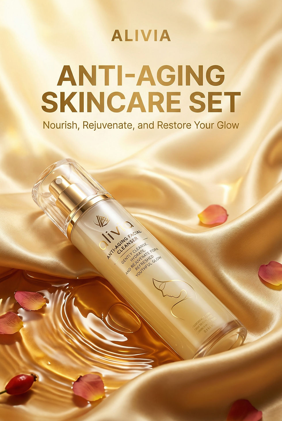 Eye-level view of a bathroom sink with skincare products neatly arranged