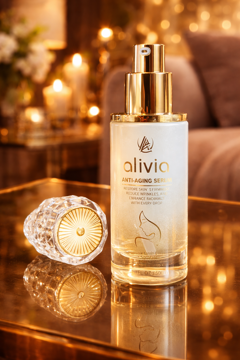 Eye-level view of a skincare shelf with neatly arranged bottles and jars