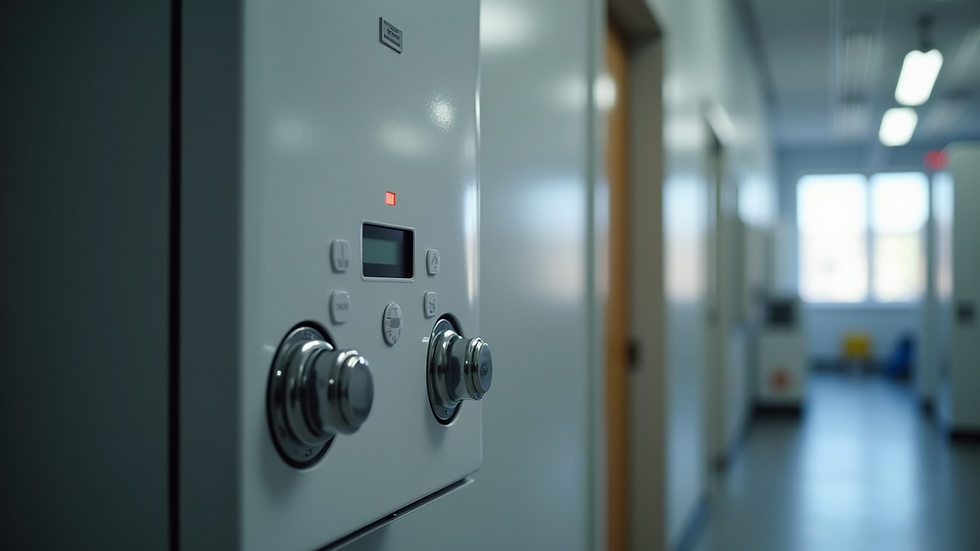 Close-up view of energy-efficient boiler on display