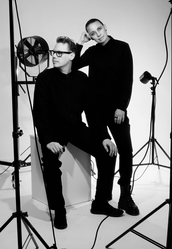 Editorial Wedding photographer and videographer duo Irene and Alex in their studio.