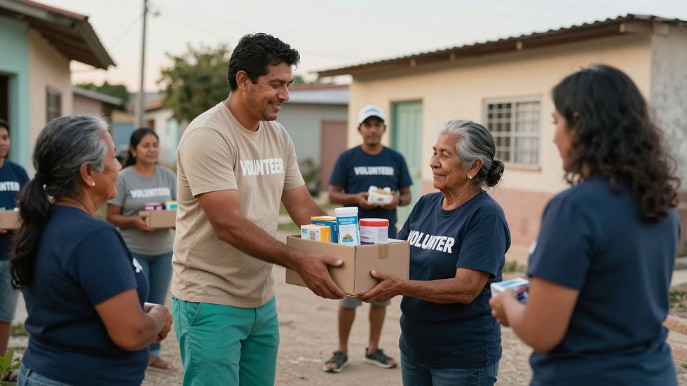 Voluntarios entregan una caja de suministros a una adulta mayor en una comunidad de Puerto Rico