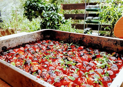 roasted tomatoes for lunch at yoga retreat with sion and rosanna
