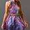 Thumbnail: The Purple Galaxy Print Velvet Halter Neckline Dress