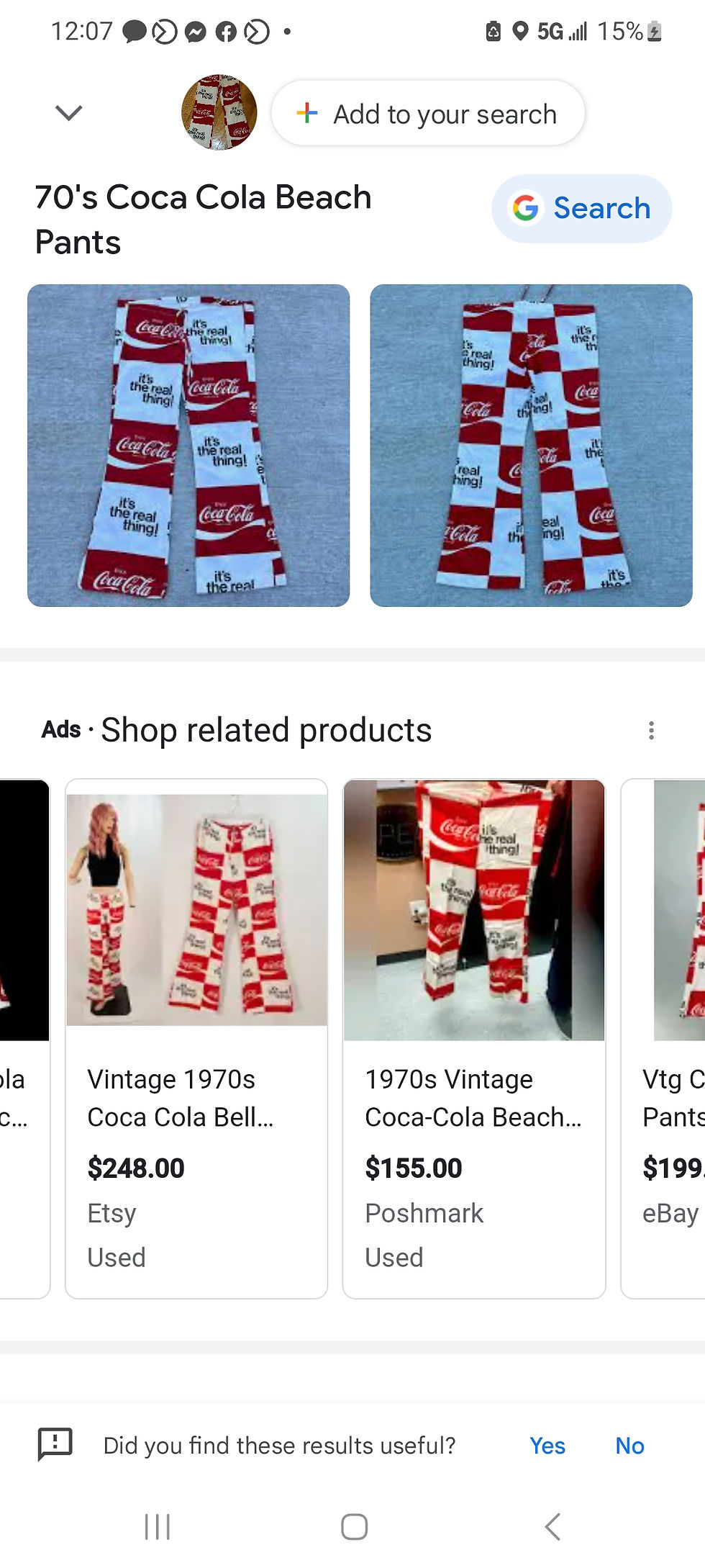 Thumbnail: Vintage 1970s Original Coca Cola Classic Bell bottom pants