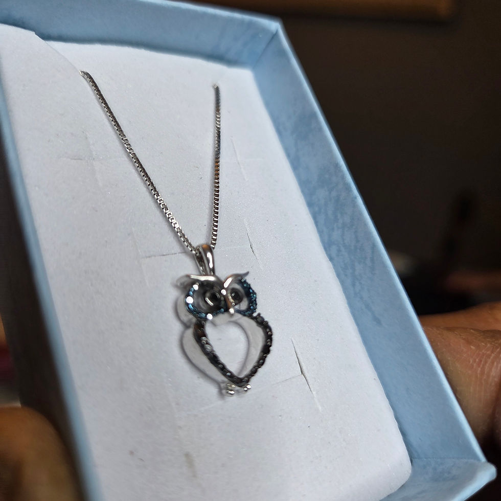 Thumbnail: JWBR Sterling Silver Black & Blue Diamond Owl Necklace