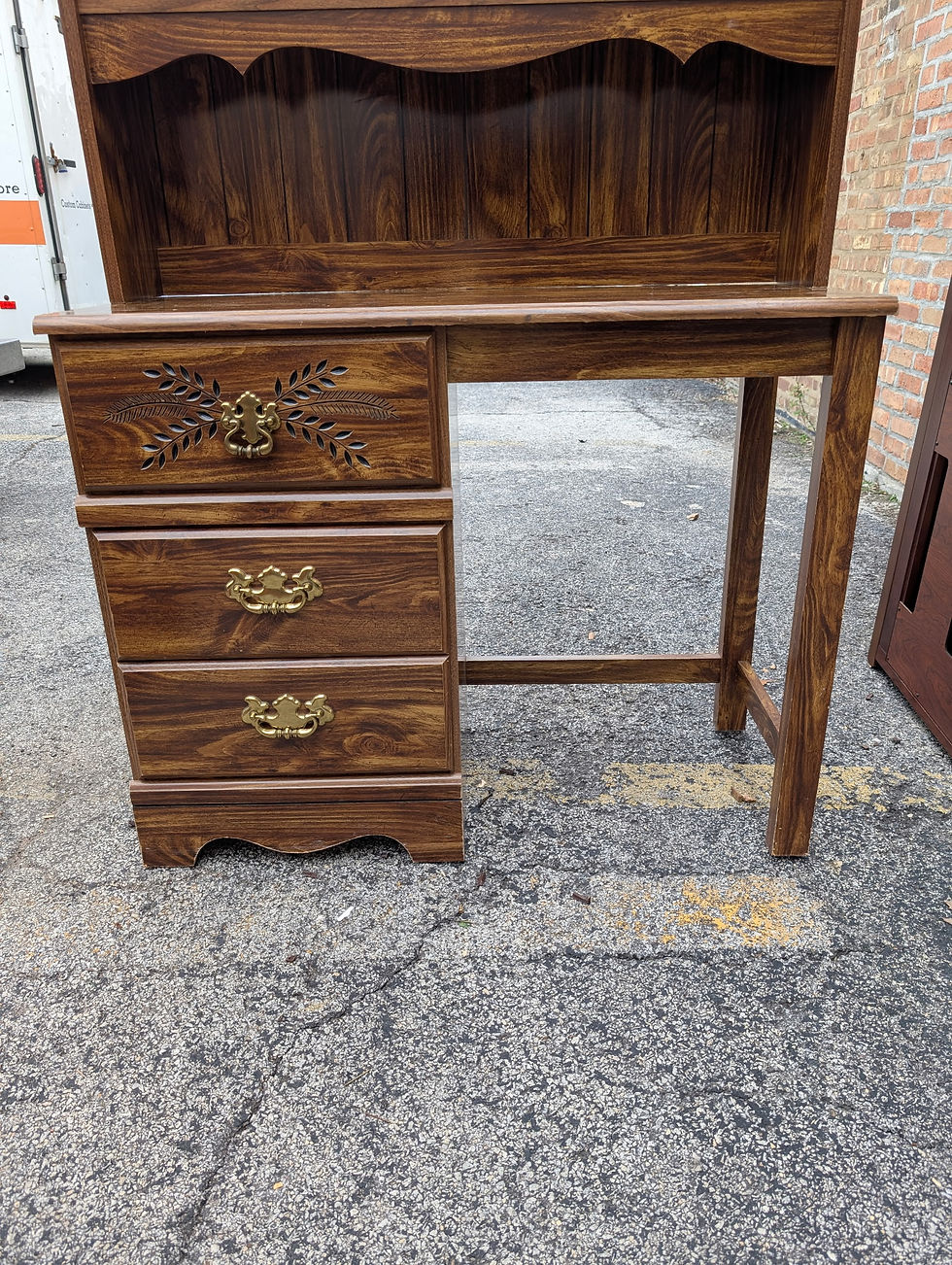 Thumbnail: Vintage Style Dark Brown Wood Desk With Hutch & 3 Drawers 