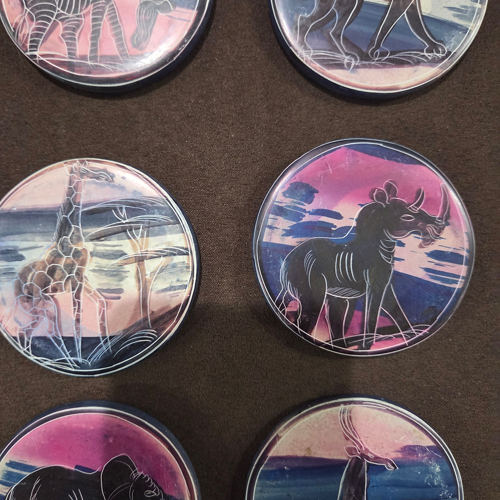 Miniatura: Vintage Handcrafted African Safari Soapstone Coasters In a Matching Holder