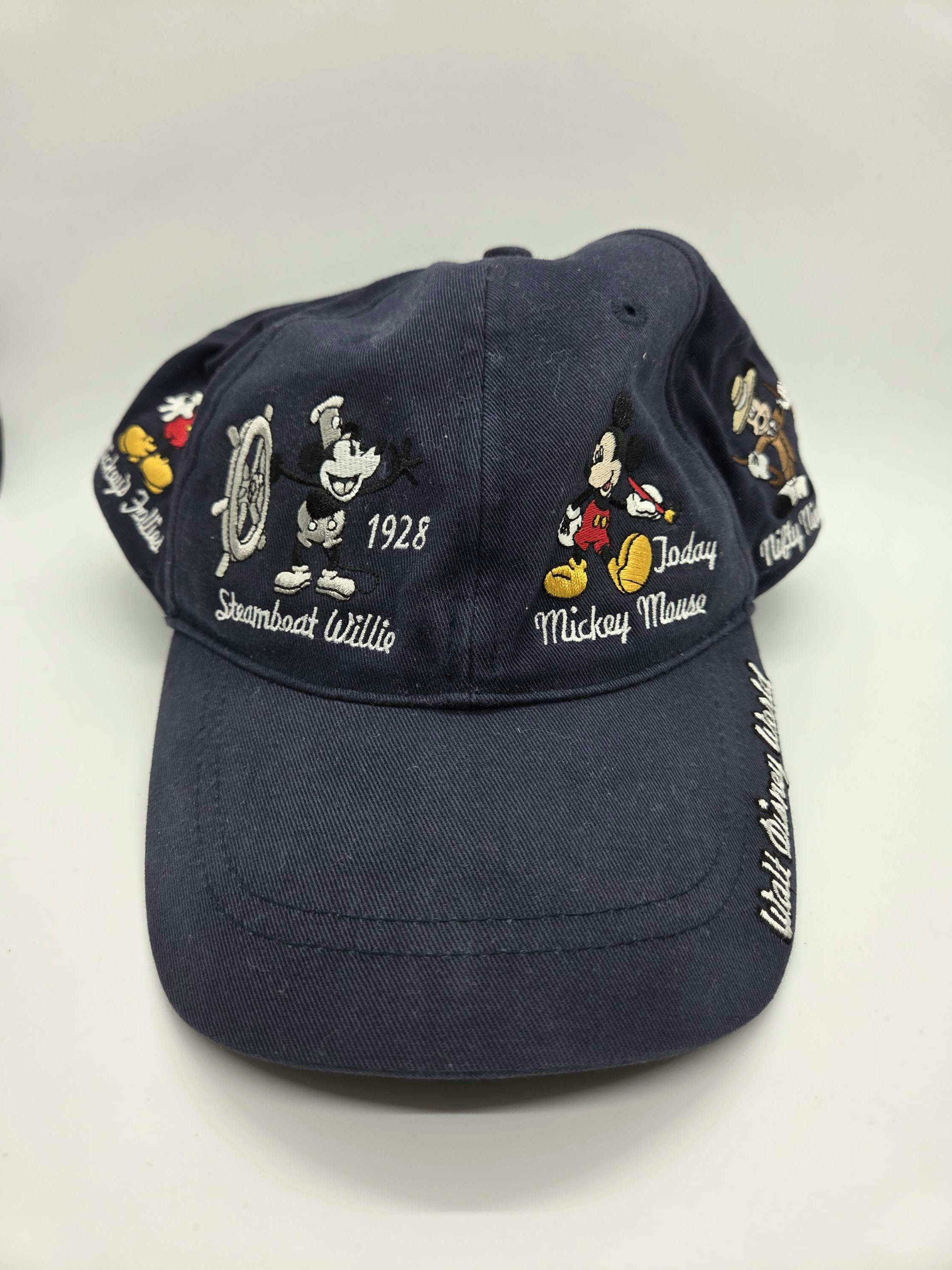 Disney Mickey Mouse "Through the Years" History Timeline Blue Baseball Cap