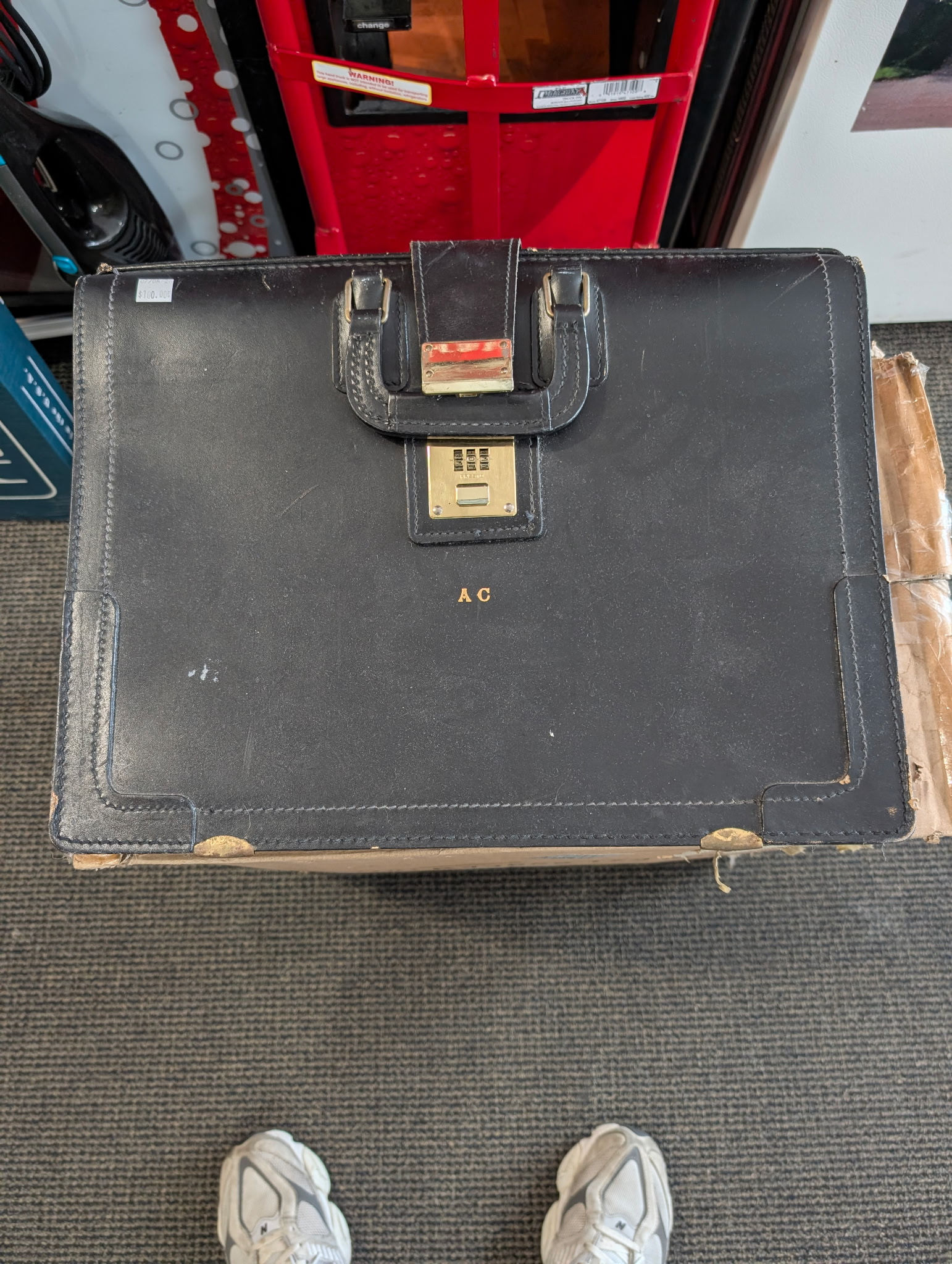 Vintage Black Leather Briefcases With AC Logo