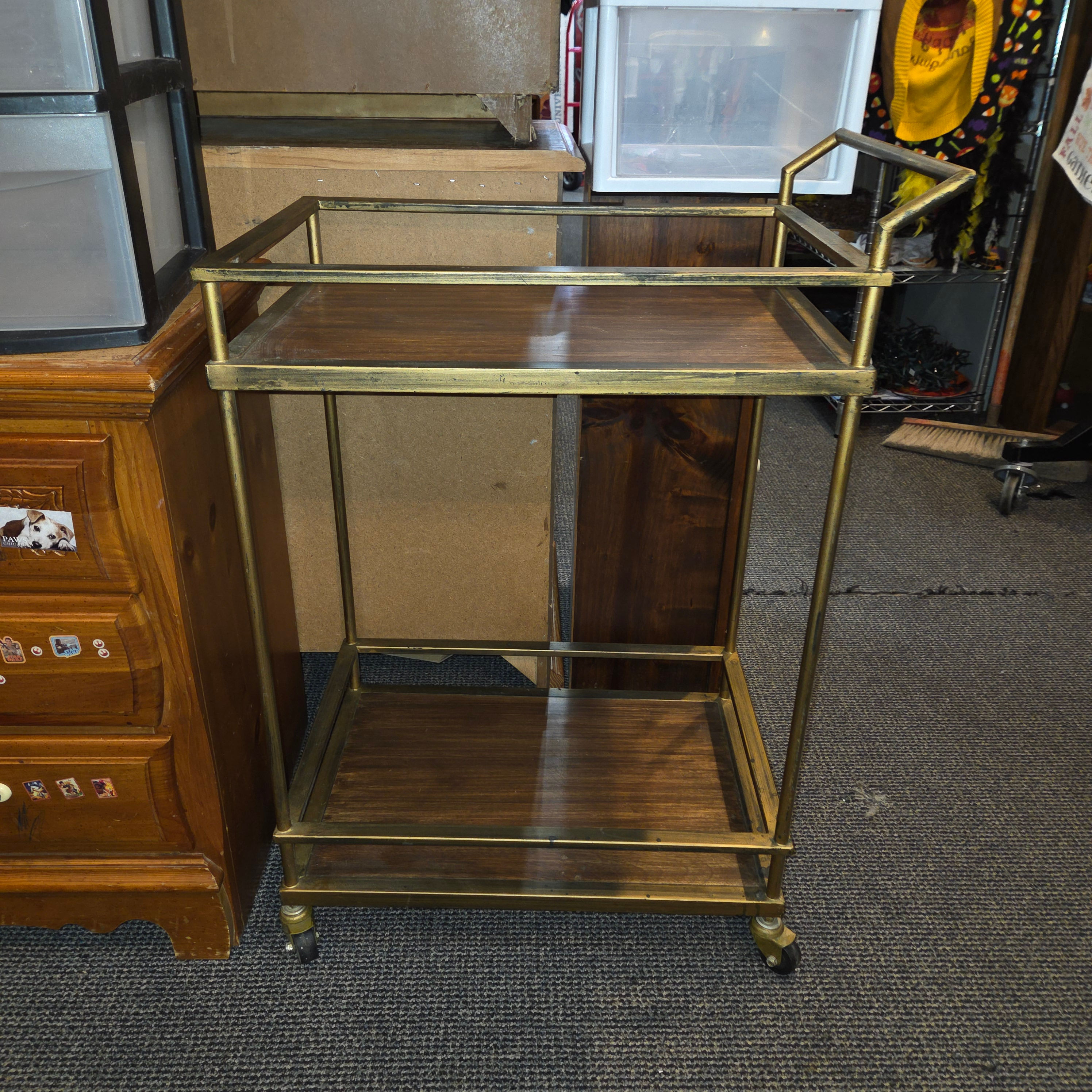Origin 21 Gold Metal Base with Wood Rolling Kitchen Cart