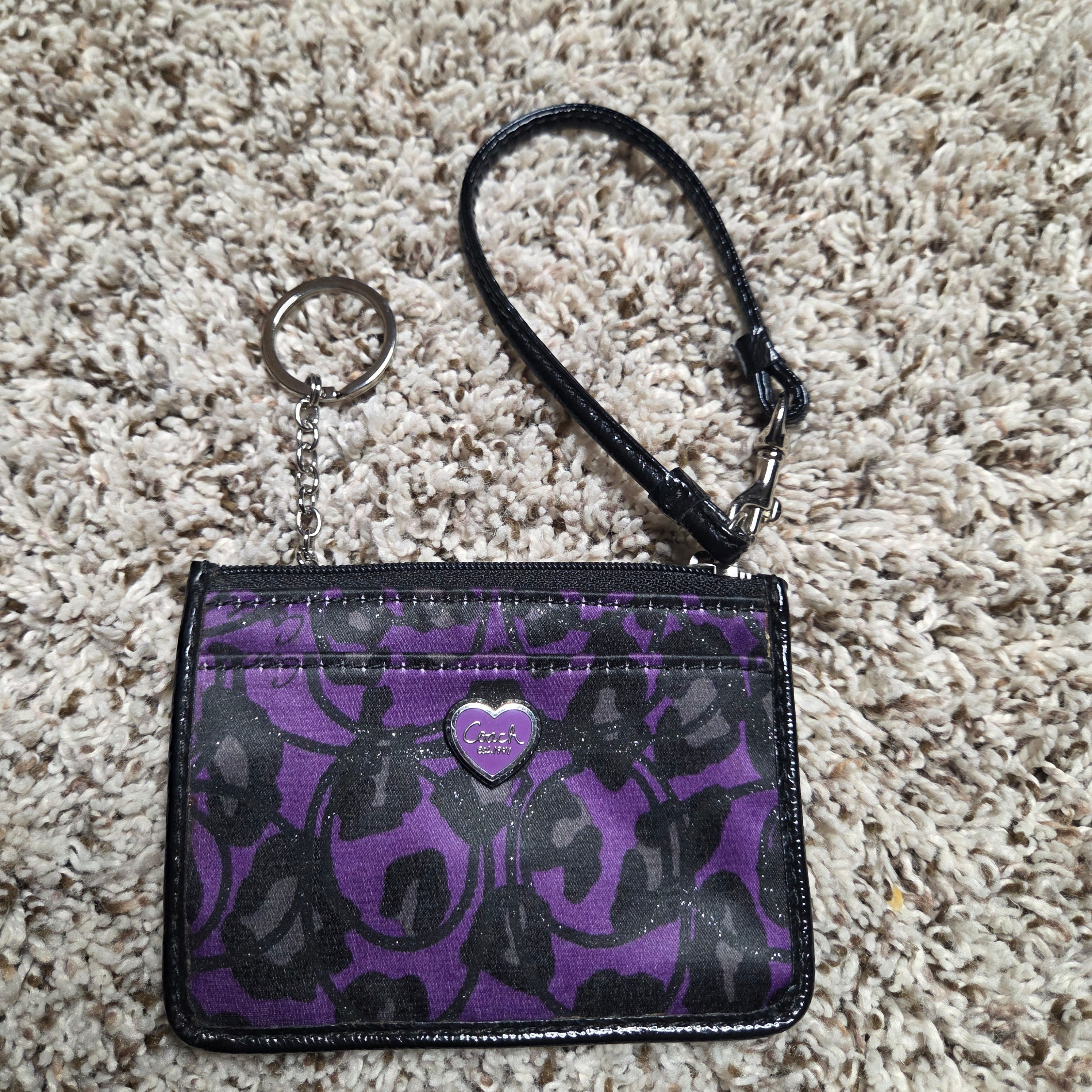 Coach Daisy Purple Ocelot Leopard Zip Skinny ID Wallet Wristlet