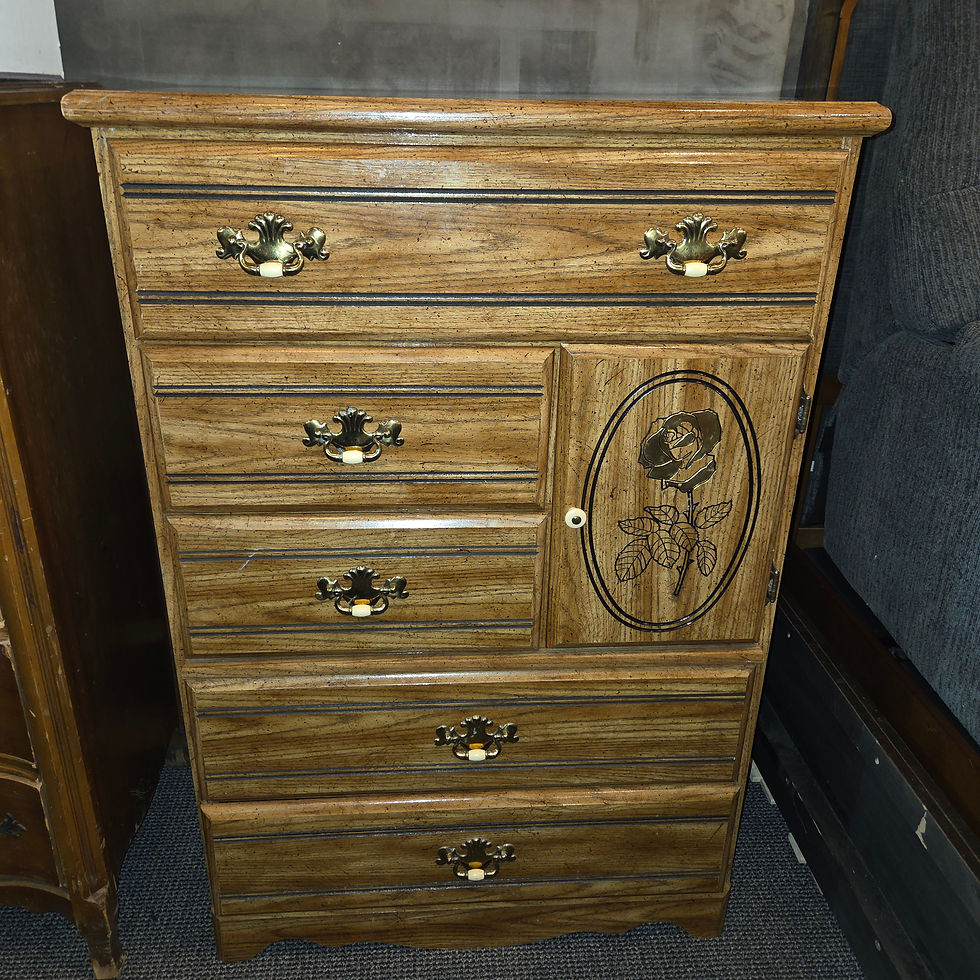 Thumbnail: Vintage 5 Drawer Chest Dresser With Cabinet Door Storage 