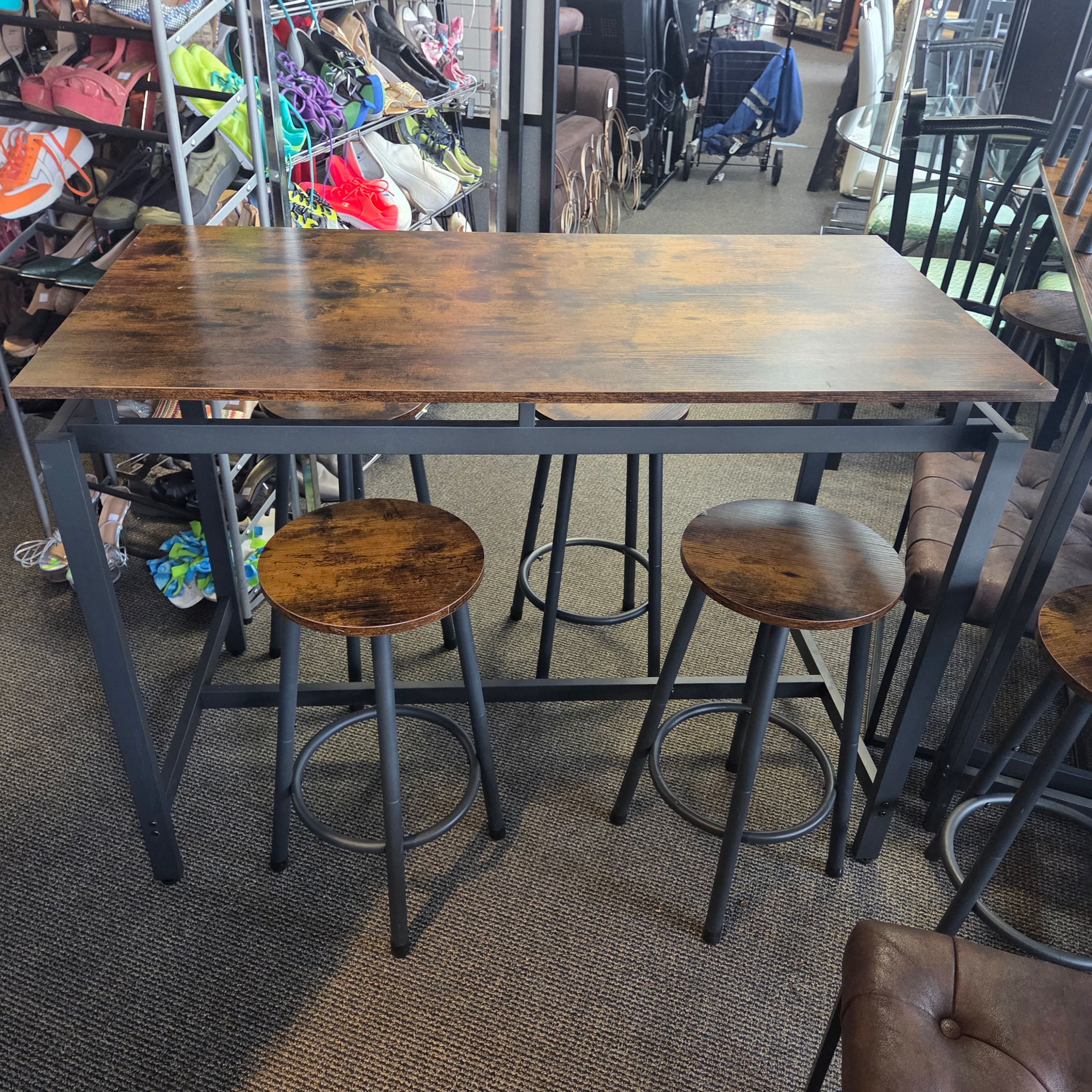 Rustic Brown Bar Table Set With 4 Stools #1-5