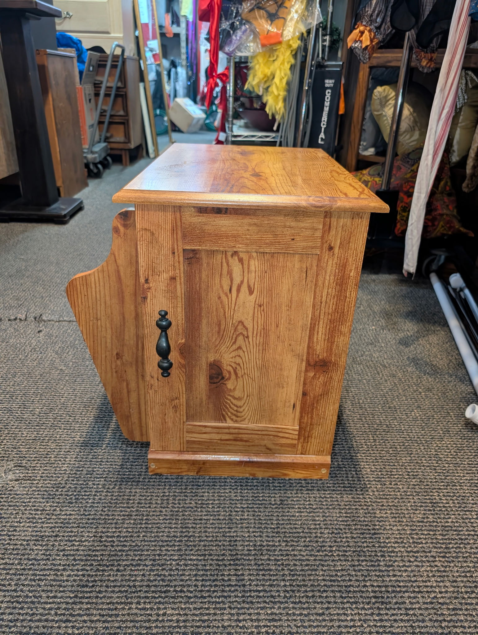 Rustic Wooden Side Table With Cabinet And Magazine Holder 