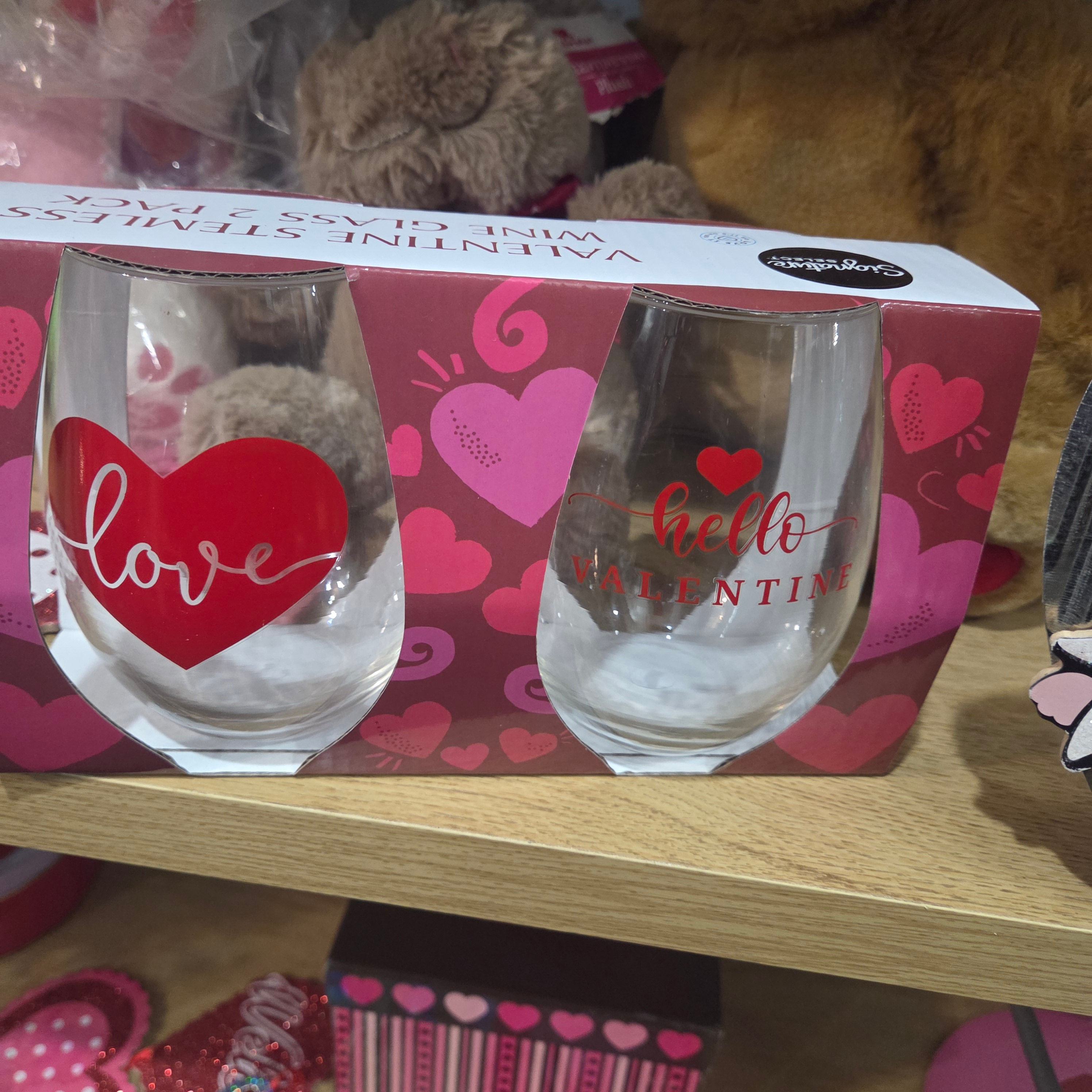 Signature Select Valentines Stemless Wine Glass 2 Pack  Hello Valentine/Love