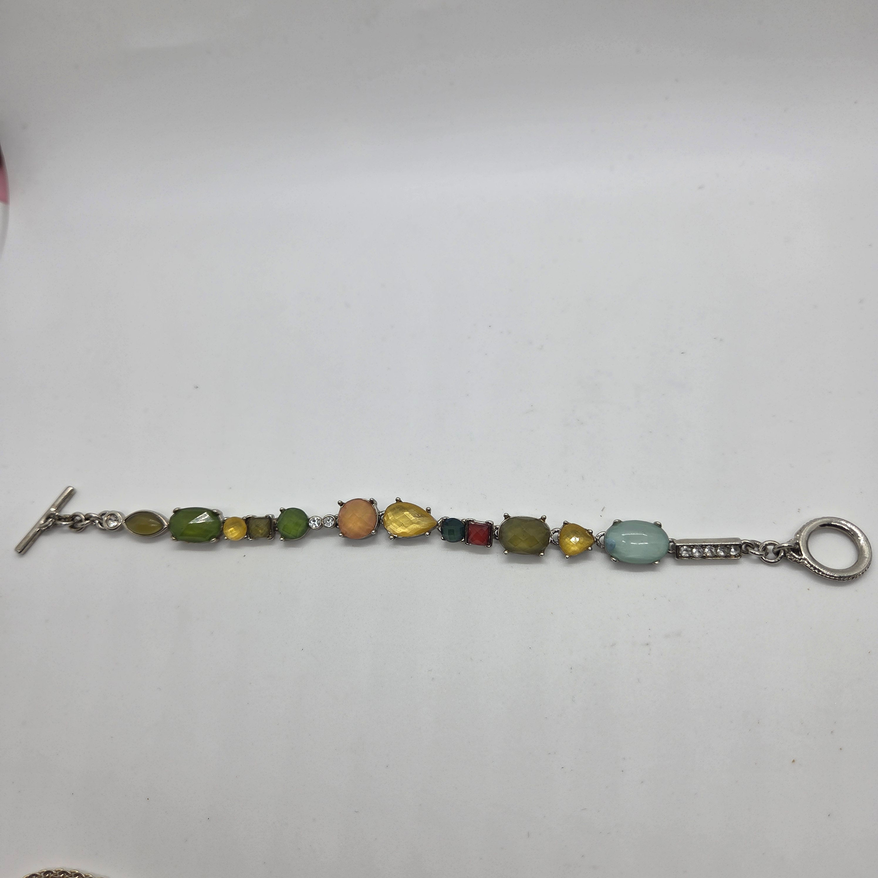 Vintage Bracelet With Multicolor Faux Stones and Silver Tone Metal