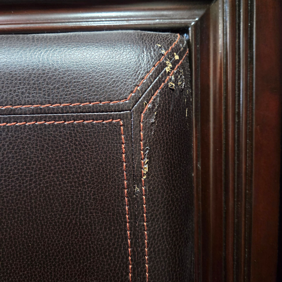 Thumbnail: Dark Wood and Brown Faux Leather Upholstered Panel Queen Bed Frame