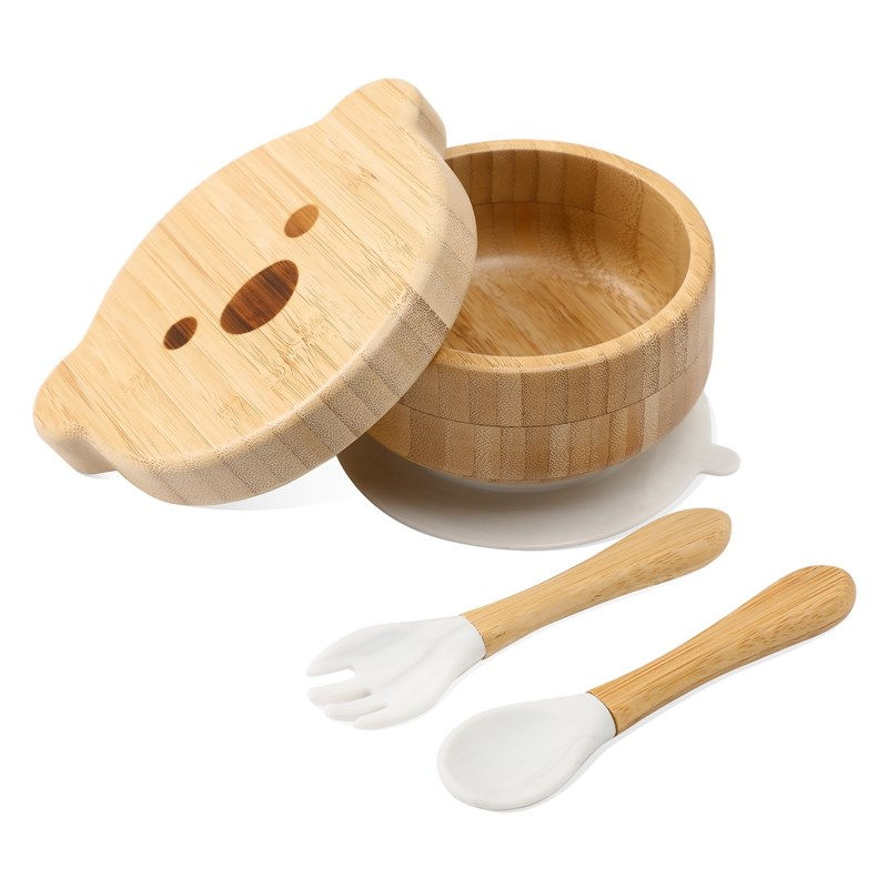 Thumbnail: Bamboo Bear Suction Feeding Set – Bowl, Plate & Training Cutlery