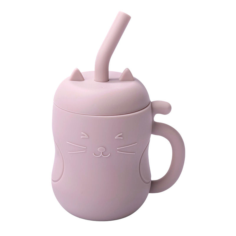 Thumbnail: Cute Cat Silicone Straw Cup with Handle