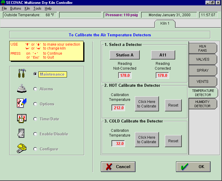 Calibration screen of the RTD