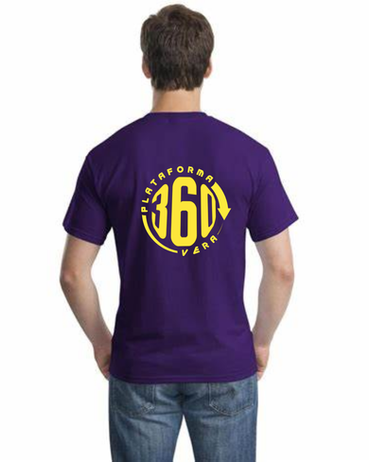 mockup para trasera de remera en tono lila y logo amarillo