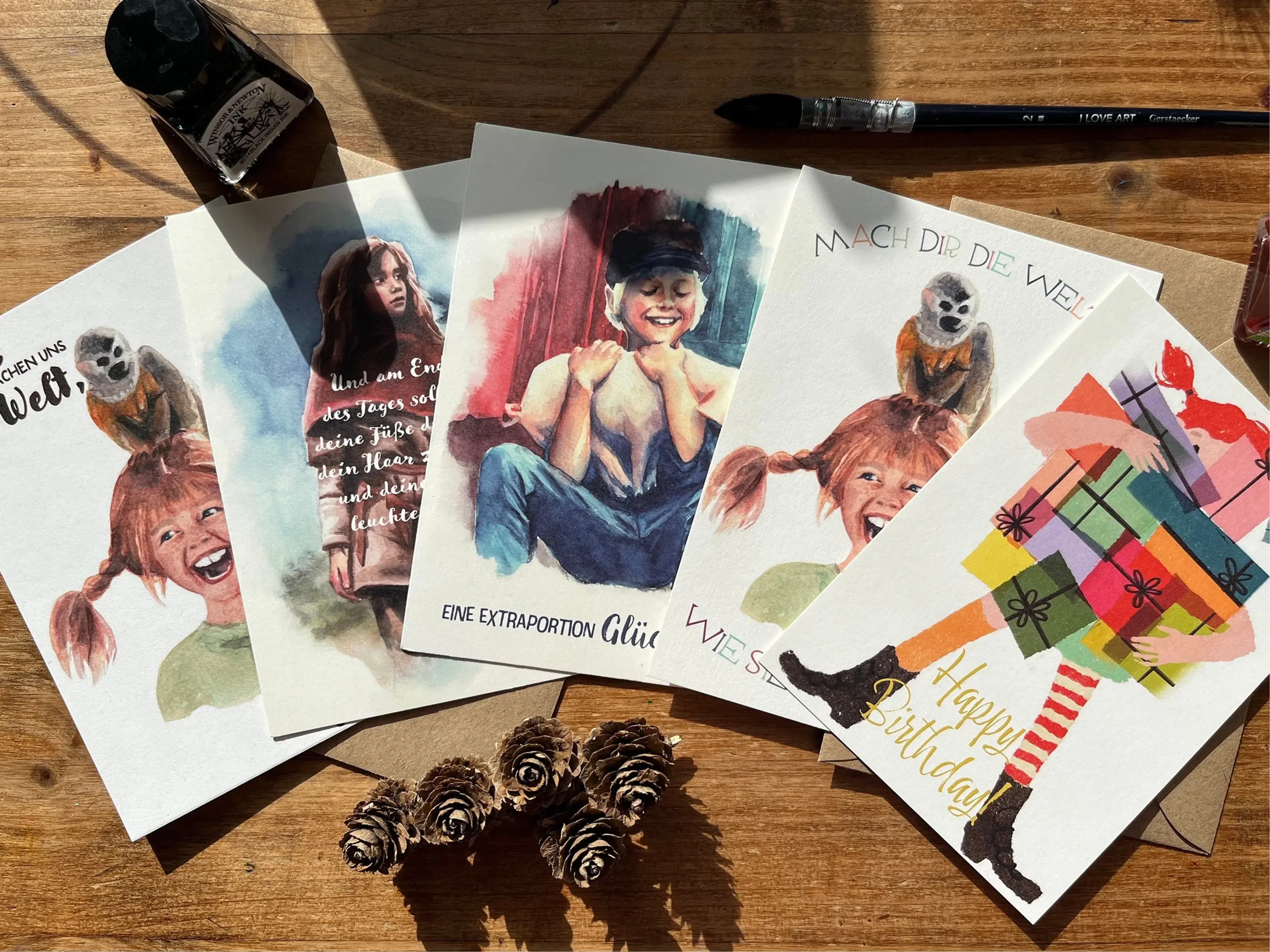 Kinder Set Grußkarten Pipi Ronja Michel Affirmationskarten