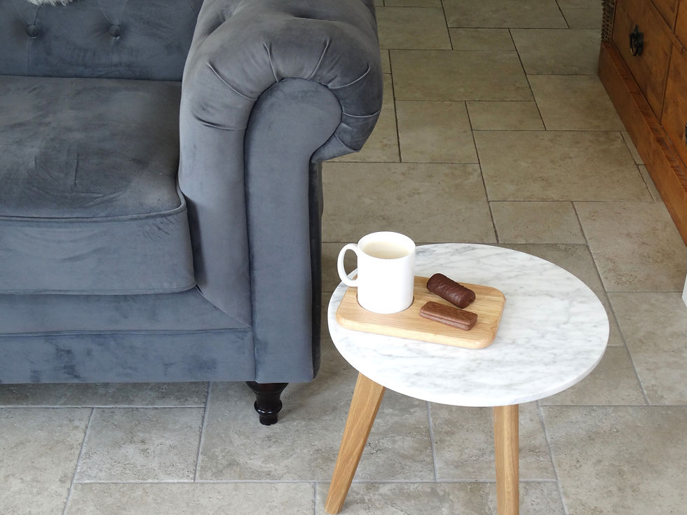 Thumbnail: personalised engraved wooden board to hold cup of coffee and biscuits
