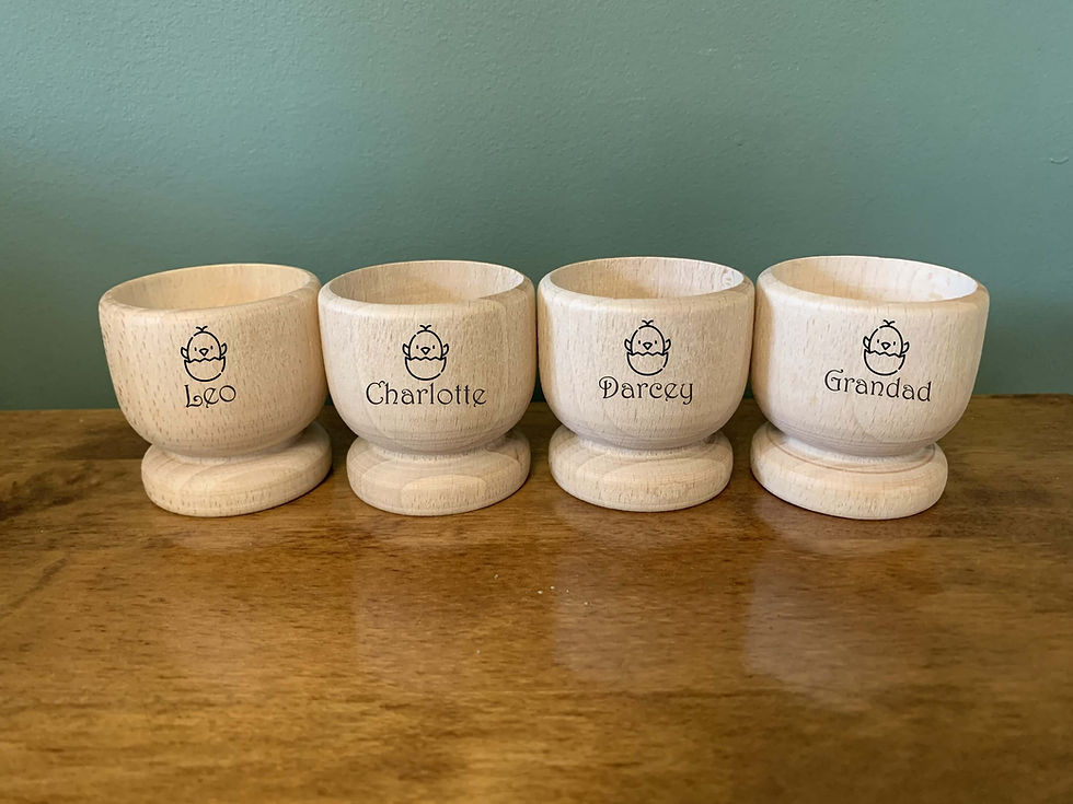 Thumbnail: Wooden Egg Cup- Engraved with a Name and Chick. Xmas, Easter, Family Gift