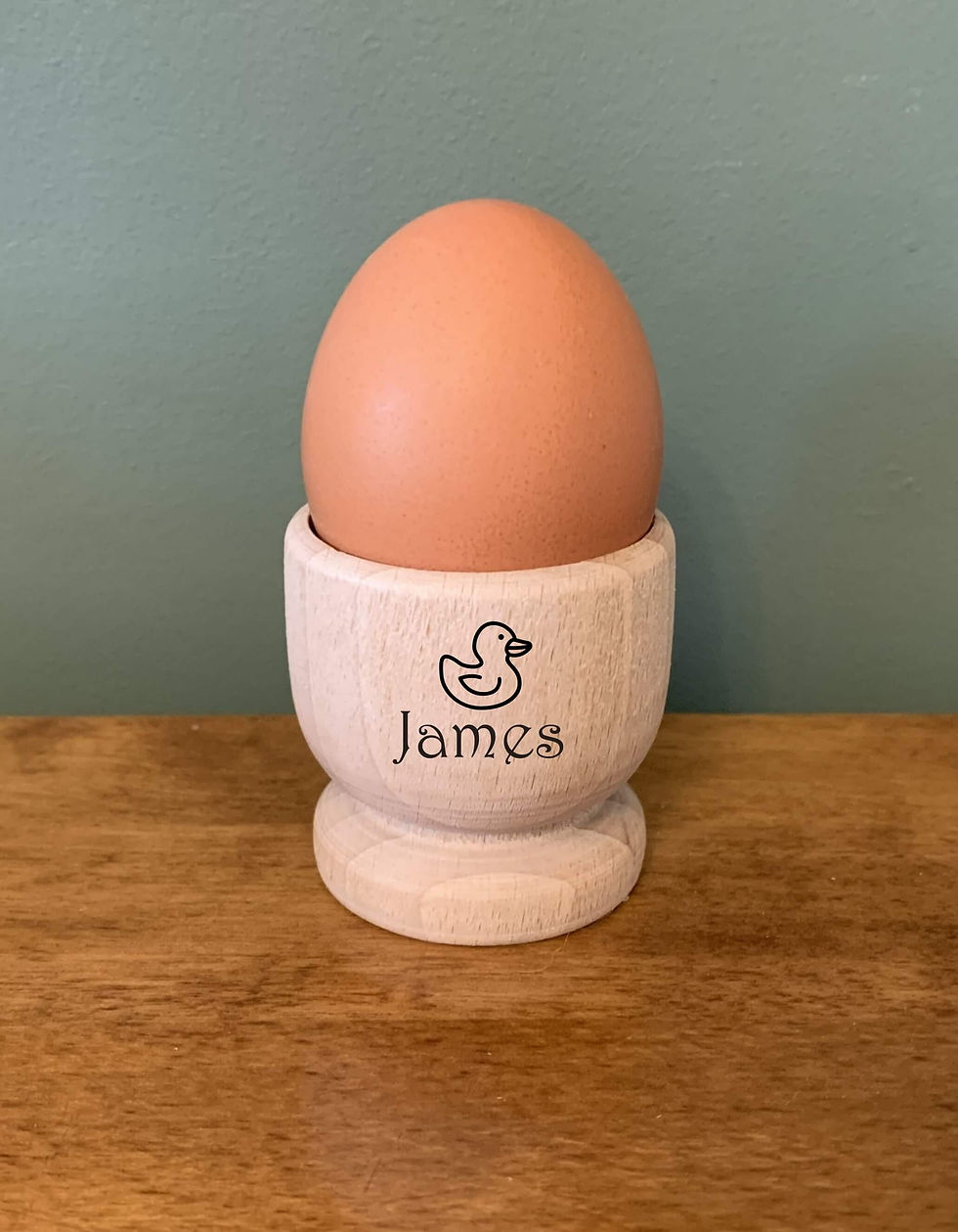 Wooden Egg Cup - Engraved with a Name and Duck - Easter Present