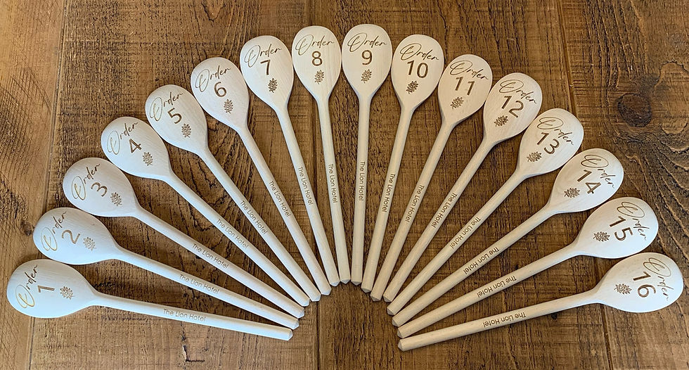 Thumbnail: Cafe & Restaurant Table Number Engraved on a Wooden Spoon/Customer Order. Logo.