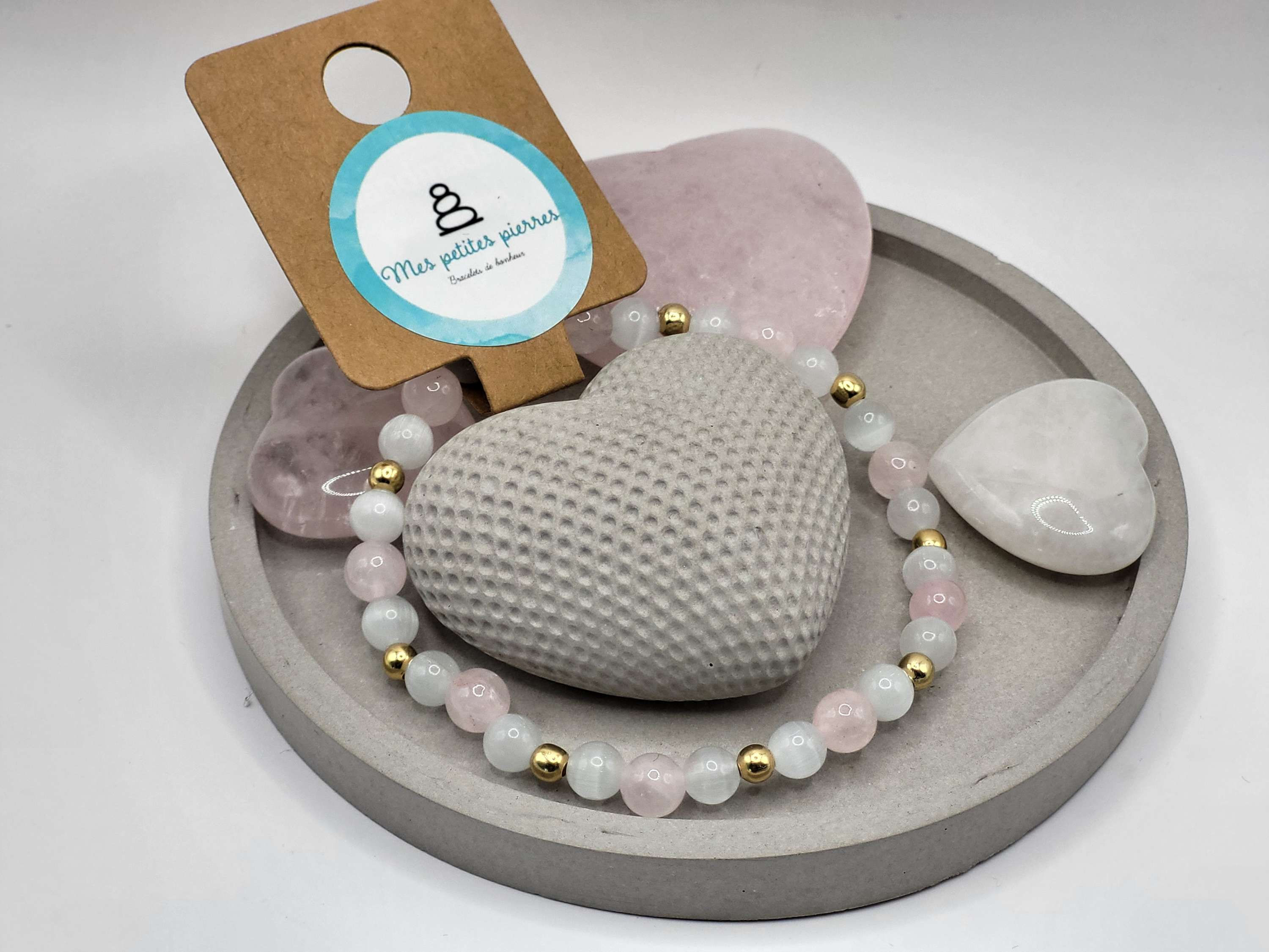 Sérénité - Bracelet en quartz rose et sélénite 