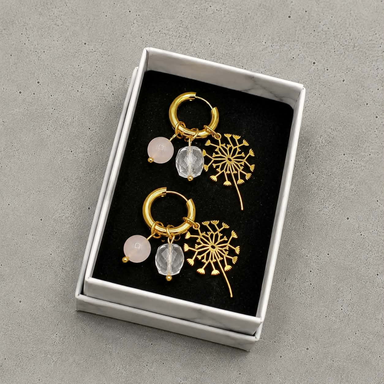 Créoles Intuitives en cristal de roche et en quartz rose