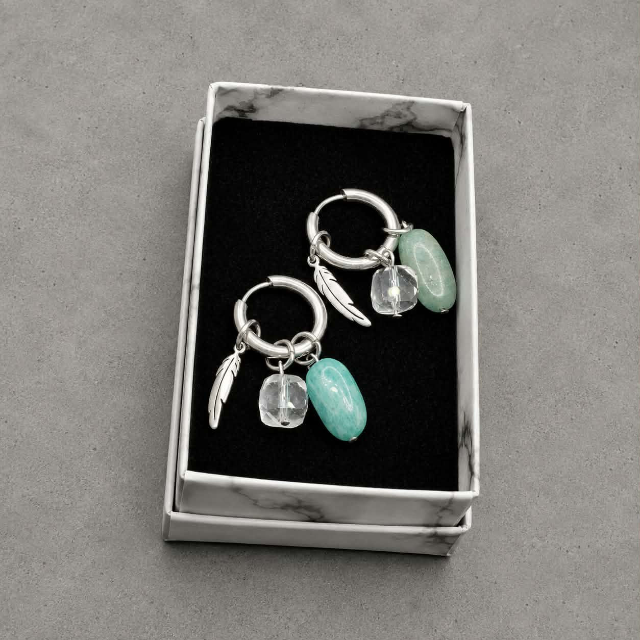Créoles Intuitives en amazonite et en cristal de roche
