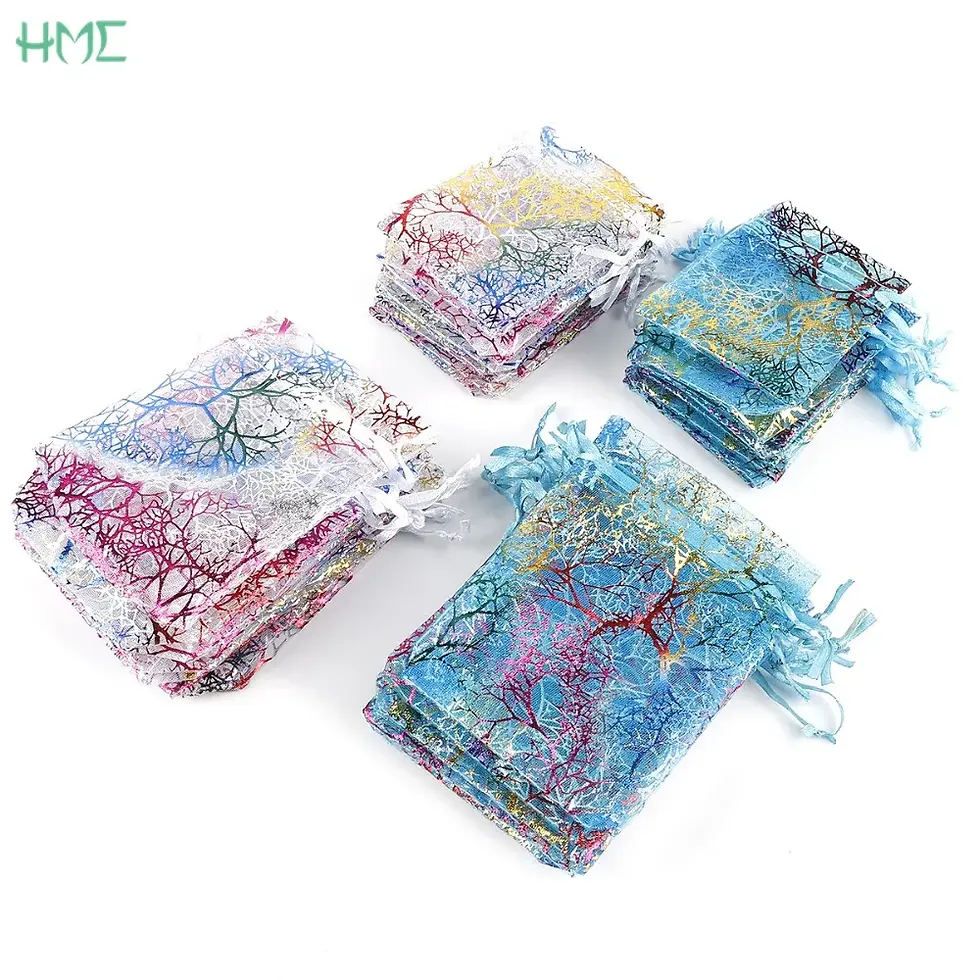 Thumbnail: 10/20/50Pcs White Blue Colorful Drawstring Organza Bags Jewelry Packaging