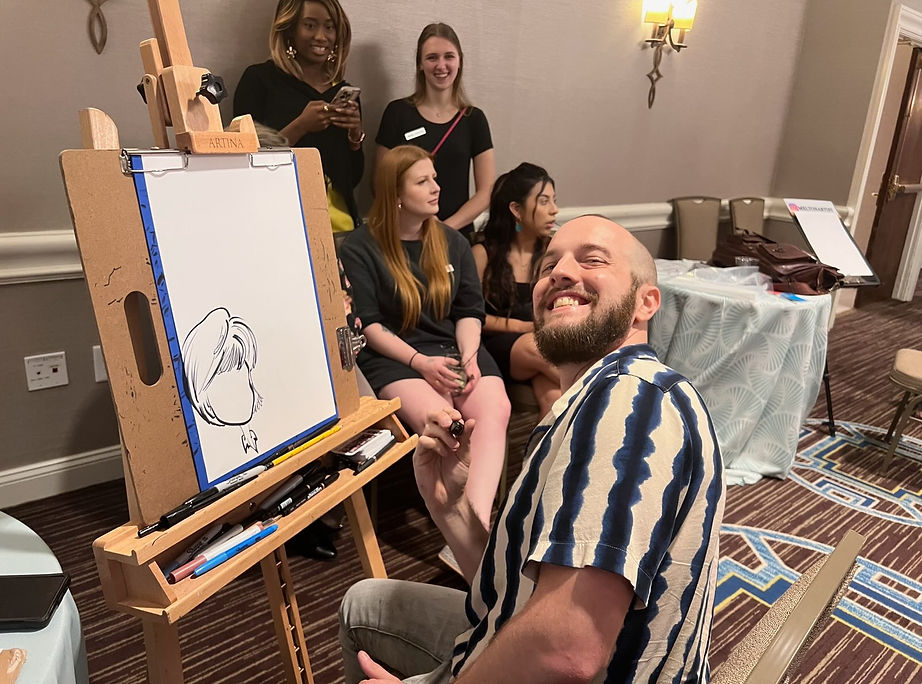 caricatures, drawing, travel, events, fun, live portraits, corporate events, caricaturing, artist, entertainment, vendor, clt