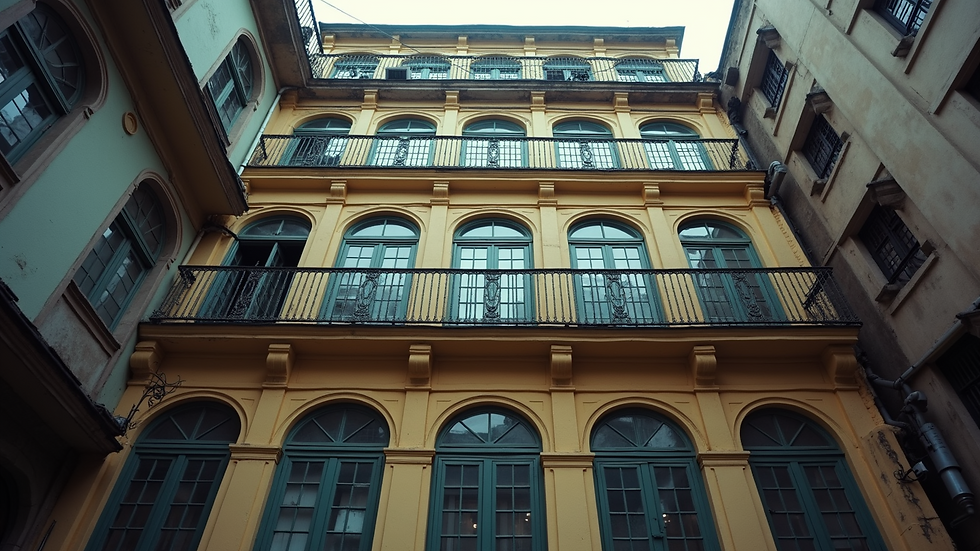 High angle view of historic colonial building facade in Hong Kong
