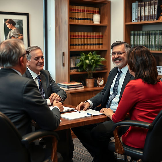 an experienced lawyer siting with his clients in an office providing trust and legal servi