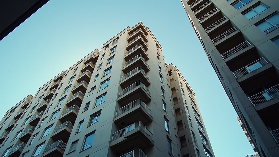 Eye-level view of a modern apartment building