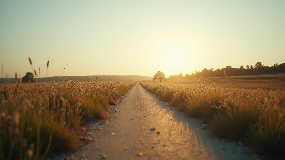 Eye-level view of a serene landscape with a winding path